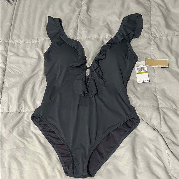 Michael Kors Charcoal Ruffle Swimsuit - Picture 4 of 6